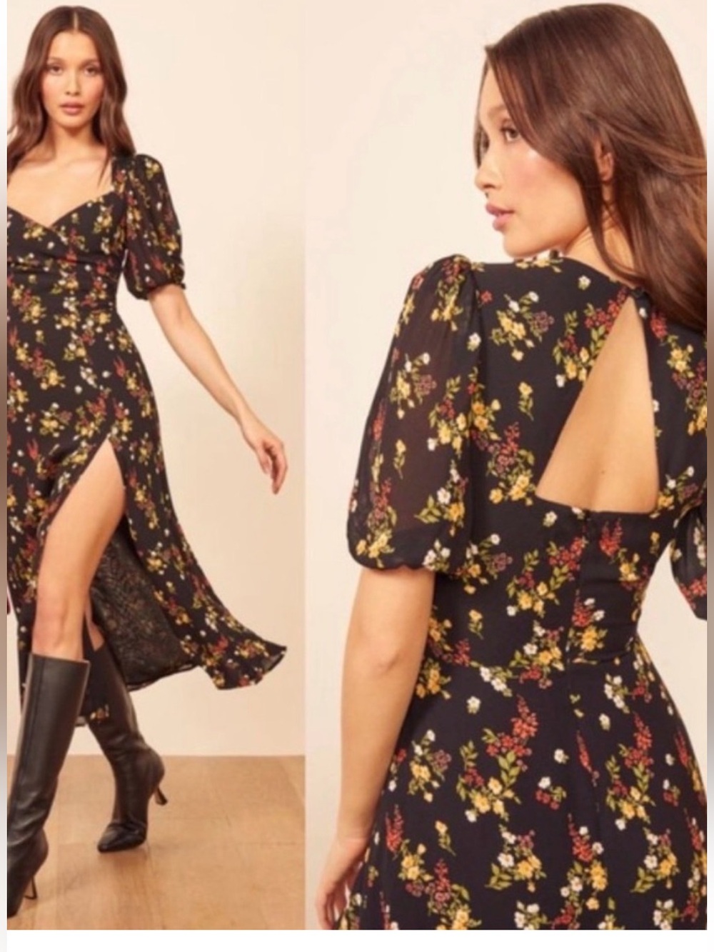 Reformation Black Floral Midi Dress